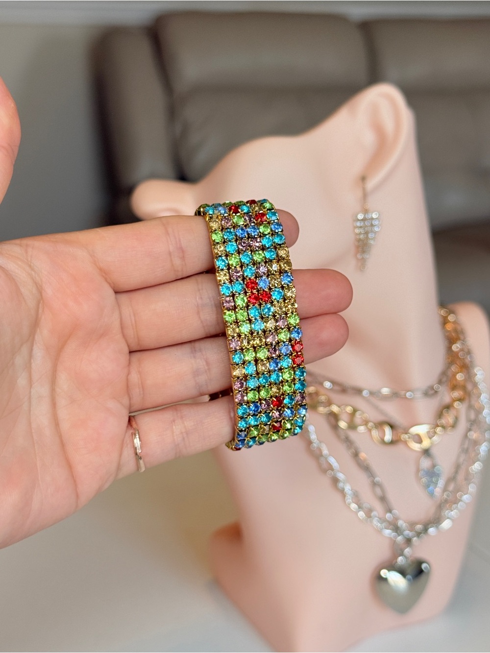 MultiColor Gemstone Stretch Bracelet - Picture 6 of 8